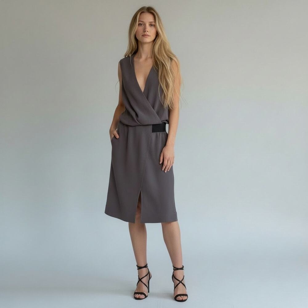 Brochu Walker Asymmetrical Claren Drop Waist Dress Grey Black Size Small